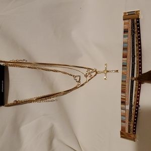 3 in 1 CHOKER HEART NECKLACE, TWO CROSS NECKLACES & BRACELET, ONE LOW PRICE